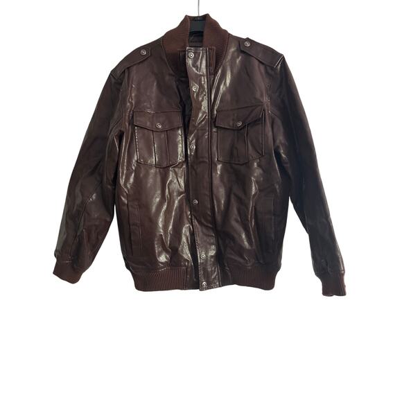 GUC Robert Phillipe Brown Leather Bomber Jacket Zipper Pockets Size 2XL - Picture 1 of 7